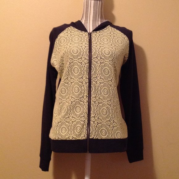 DG2 by Diane Gilman Tops - DG2 Lace Front Navy Blue Hoodie